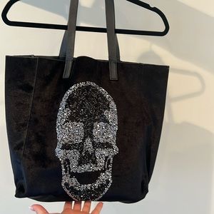 AH!DORNED Rhinestone Skull Tote Black Velvet